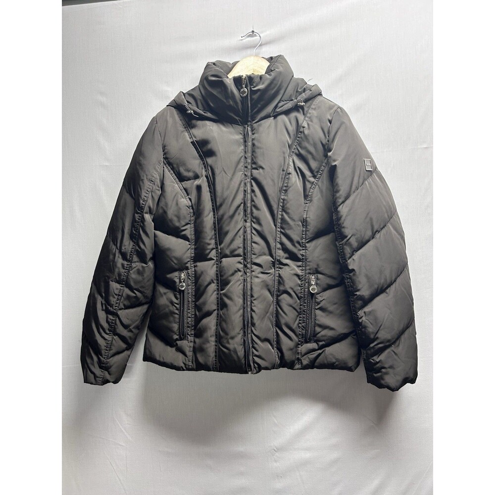 Calvin Klein Women’s Medium Brown Leopard Lined Puffer Jacket Winter Coat Hooded